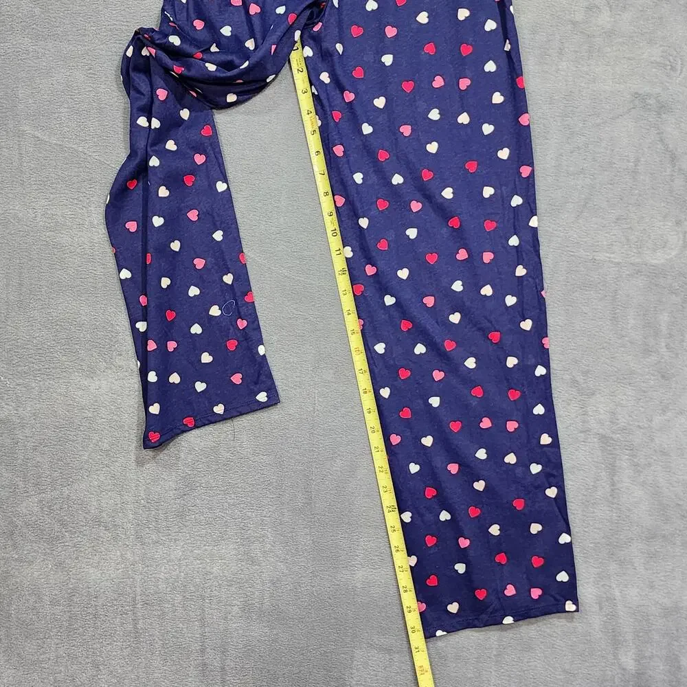 Charter‎ Club Cotton Pajamas Set XS Long Sleeve Lace Trim Navy Blue Multi Hearts - Picture 8 of 8